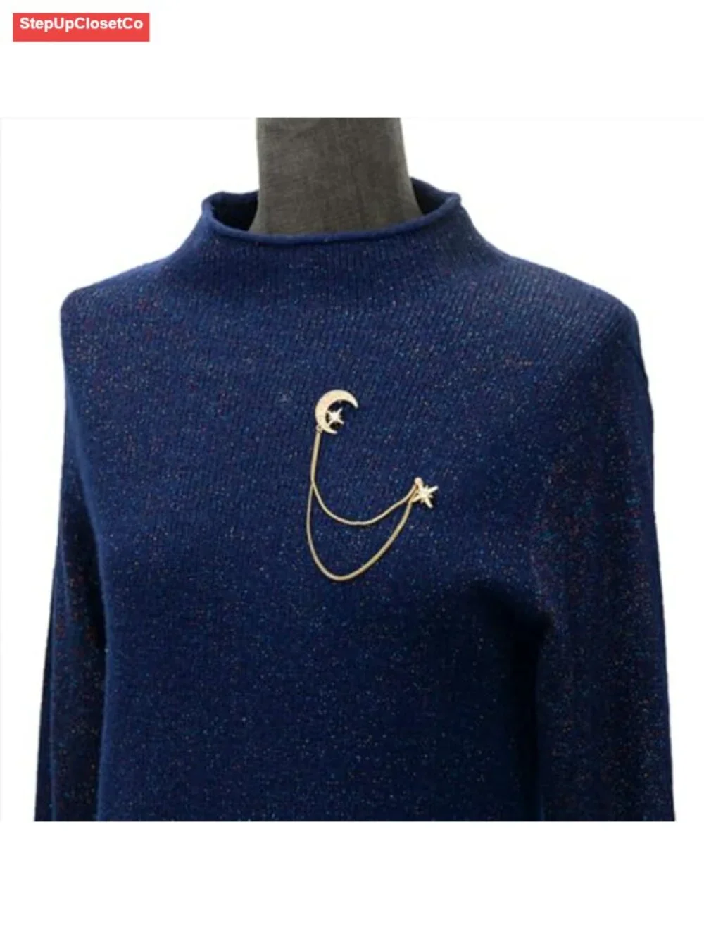 Moon Star Rhinestone Brooch with Gold Tassel Unisex Pins